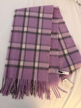 Talbots Lavender and Gray Plaid Cashmere Scarf